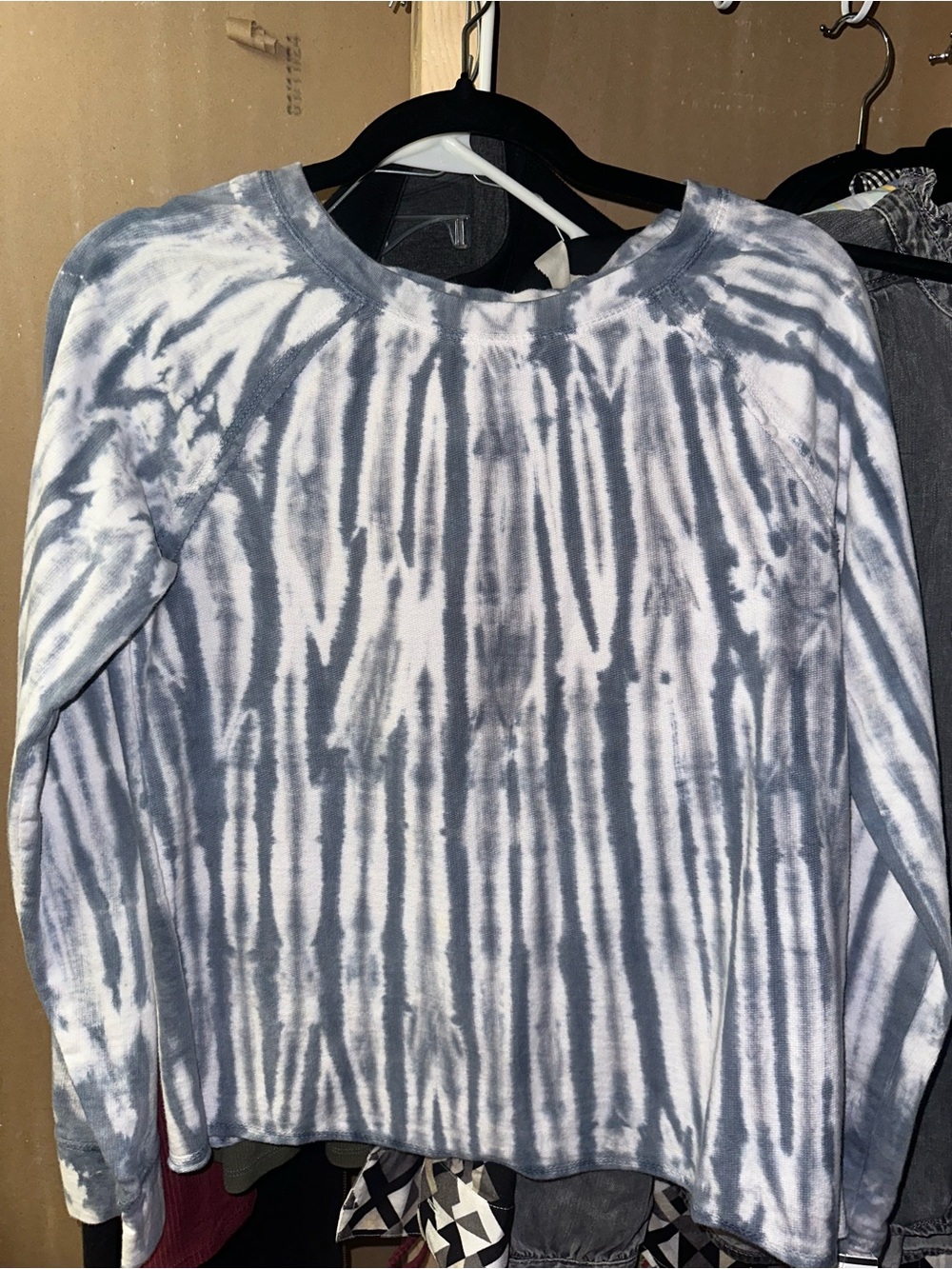 Tie-Dye Long Sleeve Women’s  Top - Blue & White